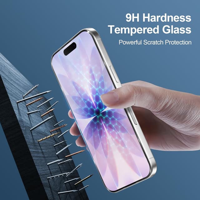Detalle 2 de GiiYoon 3-Pack Tempered Glass Screen Protectors for iPhone 17 / 17 Pro / 16 Pro (9H, Full Coverage)