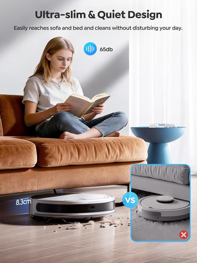 Detalle 2 de Vyzzle D10 Robot Vacuum (8000Pa) with LiDAR, Ultra-Thin 8.3cm, Mop, App/Alexa Control