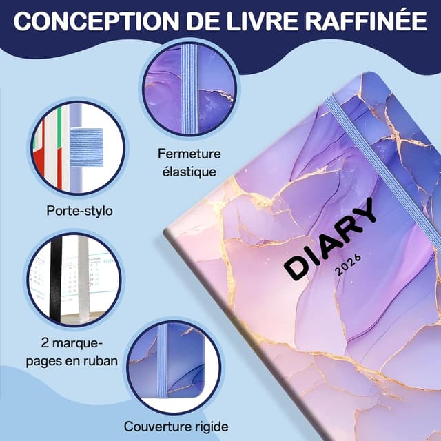 Detalle de Pcuntslo Agenda 2026 semainier A5 violet (200 feuilles / 400 pages)