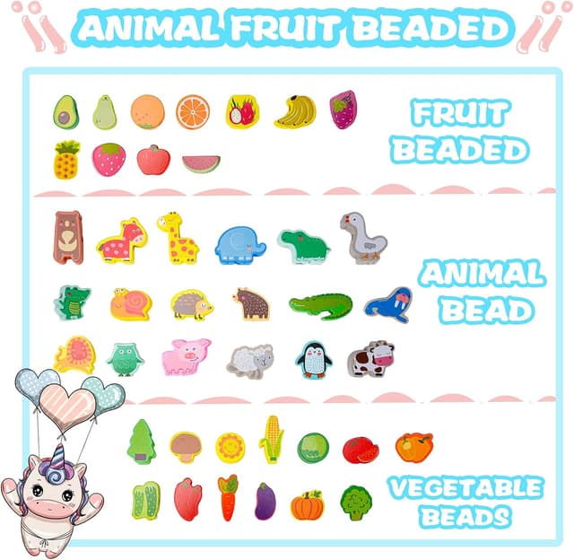 Detalle 2 de Sheirying Montessori Fädelspiel aus Holz mit 42 Perlen (ab 3 Jahren) – Motorikspielzeug zum Lernen