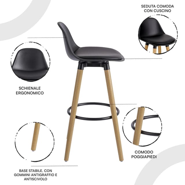 Thumbnail 4 de Baroni Home Sgabelli Set 2 92 Nero