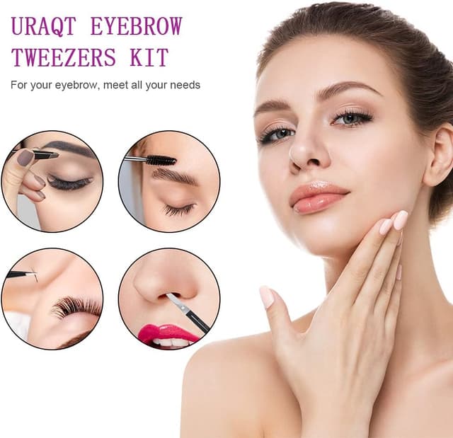Detalle de URAQT set pinzette sopracciglia professionali da 6 pezzi con astuccio in pelle