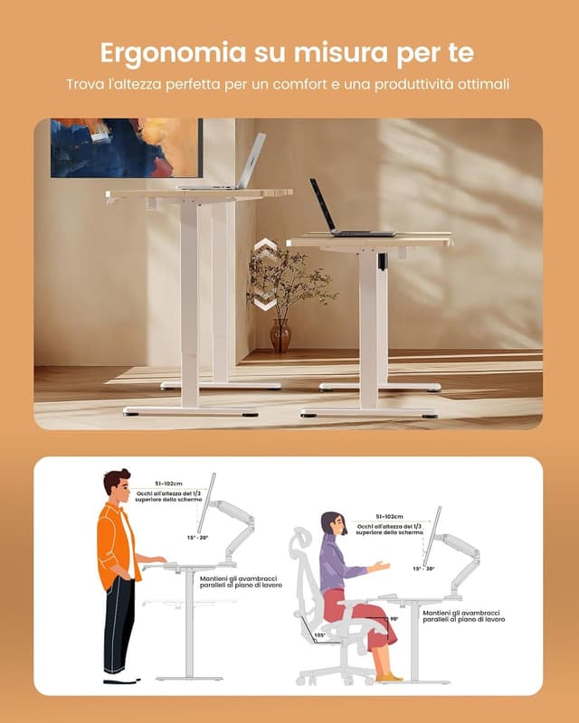 Detalle 2 de ErGear Scrivania regolabile in altezza con pannello smart e 4 memorie (120 x 60 cm, beige)