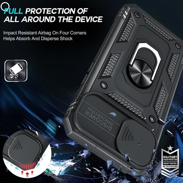 Detalle 2 de LeYi Coque iPhone 13 6,1" (compatible 13 / 13 Pro) + 2 verres trempés + anneau support noir