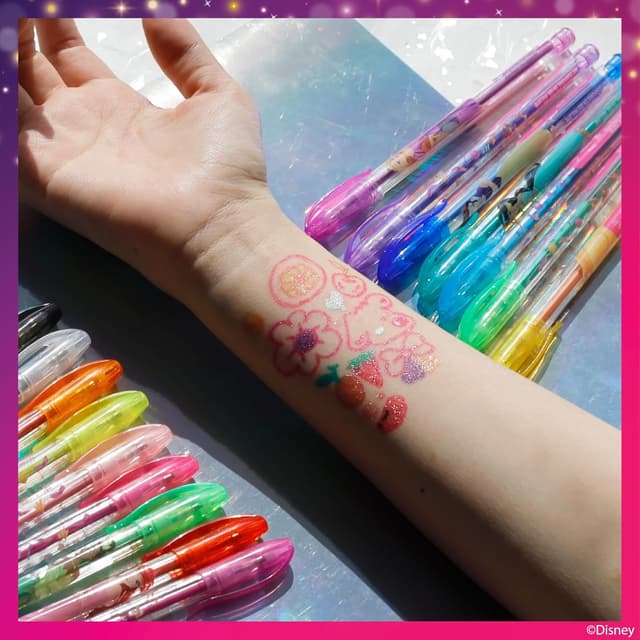 Detalle de Townley Girl Disney Princess 16-Piece Glitter Pen Body Art Set (Glittery & Bright Colours), Ages 3