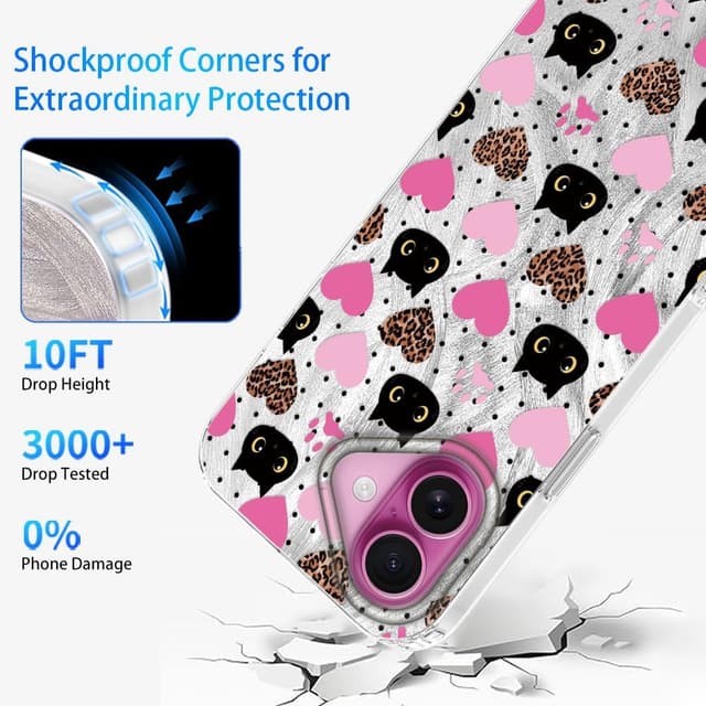 Detalle 2 de Tedyhulle Hülle für iPhone 16 (6,1") – dünnes TPU/PC Cover mit süßem Katzenmotiv