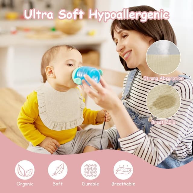 Detalle 2 de Vicloon Baby Lätzchen (3er-Set) – weiche Musselin-Halstücher mit Druckknopf für 0–36 Monate