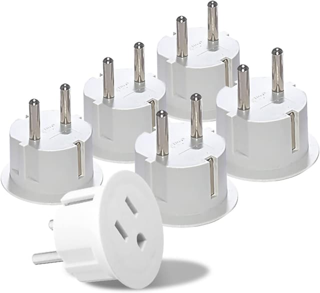 Detalle de OREI USA to Europe Plug Adapter (Type E/F Schuko) — Travel Plug Converter, 6-Pack for Germany & France
