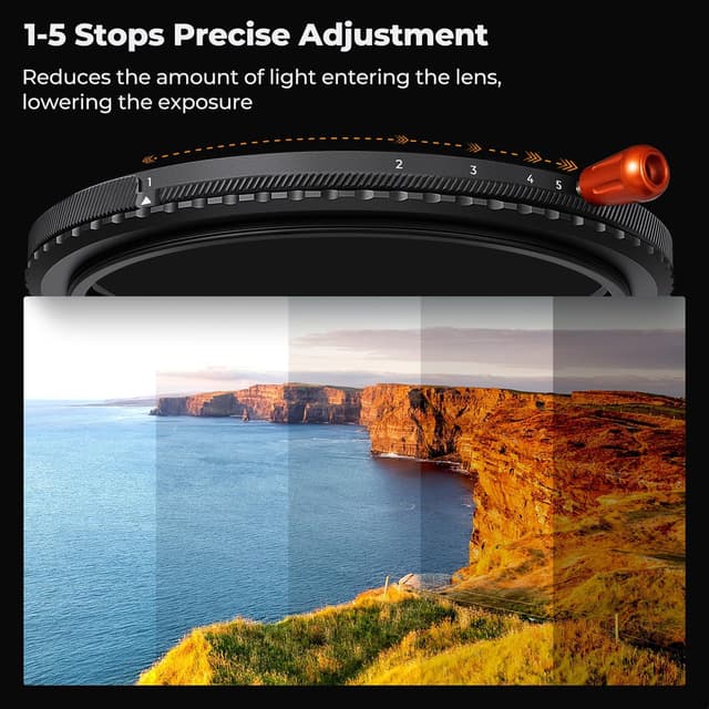 Detalle 1 de K&F CONCEPT 3-in-1 Variabler ND2–32 + CPL + Black Mist 1/4 Filter (95 mm) für Video & Porträts