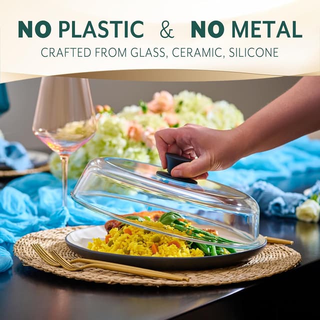 Detalle de Le'raze 10-Inch Glass Microwave Splatter Cover (BPA & Lead Free, Dishwasher Safe)