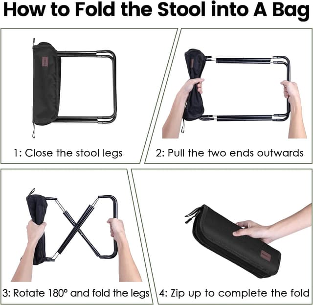 Thumbnail 6 de MOONCY Camping Stool Folding Mini Chair (33×26.5×32cm), Lightweight Collapsible Stool up to 120kg, Black