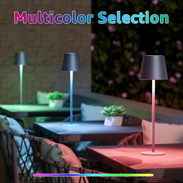 Detalle de MALUX Kabellos dimmbare LED-Akku-Tischleuchte (IP44, USB‑C) – Grau, 2er-Set