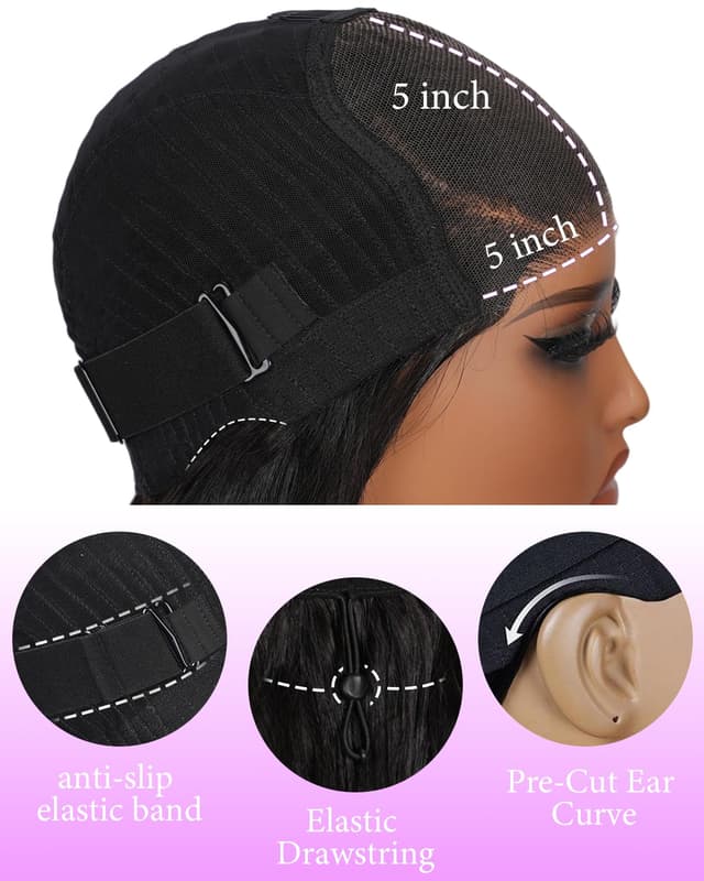 Detalle de luvobo 5x5 HD Lace Closure Wig (Human Hair, 32 Inch, 220% Density) Glueless Body Wave