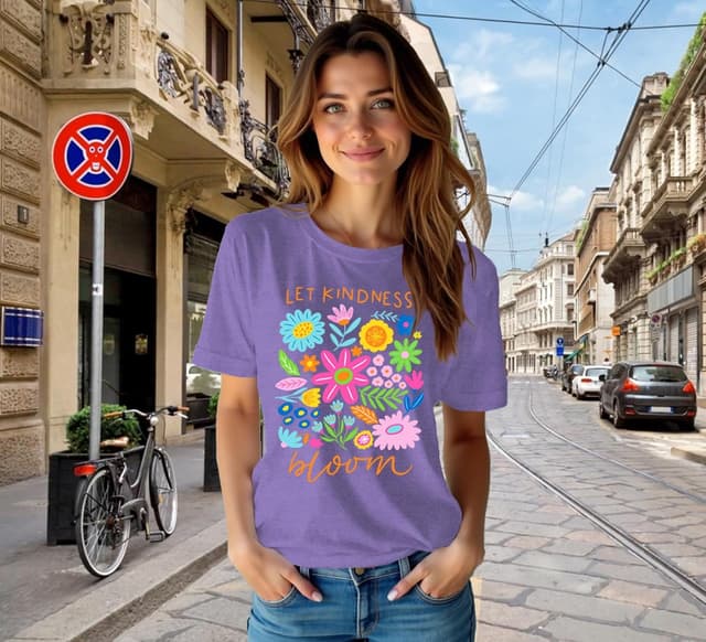 Detalle de Qskall women’s “Let Kindness Bloom” flora graphic T-shirt