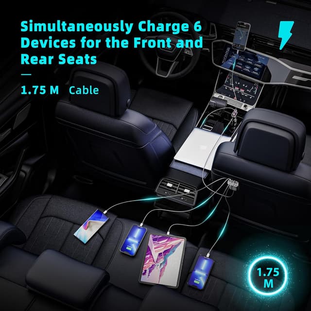 Detalle 2 de SUNDAREE Caricatore Auto 6 Porte 123W