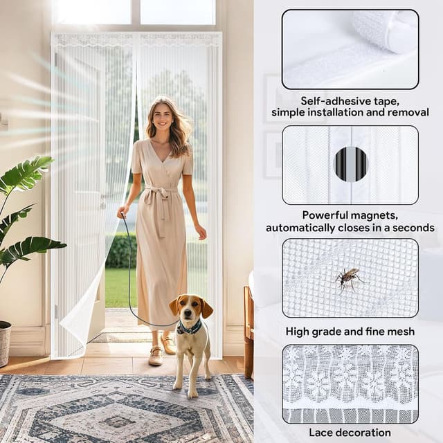 Detalle 2 de EGNBU Heavy Duty Magnetic Fly Screen Door (90x210CM) with Powerful Magnets & Full Frame Magic Tape
