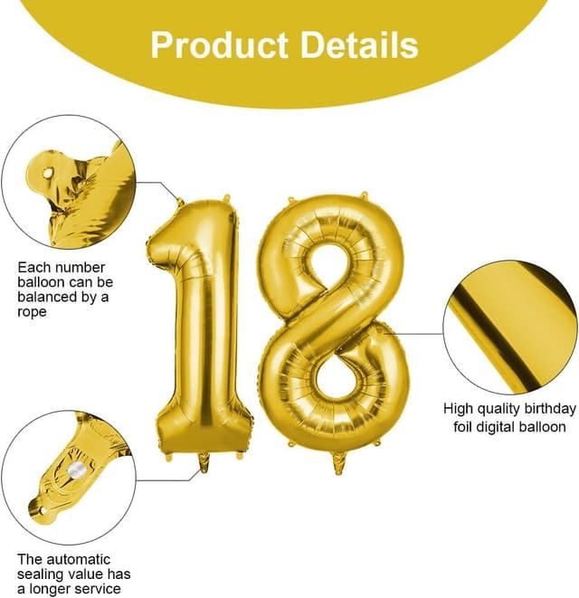 Thumbnail 2 de OFFCUP Gold Number 18 Balloon 40 inch 🎈