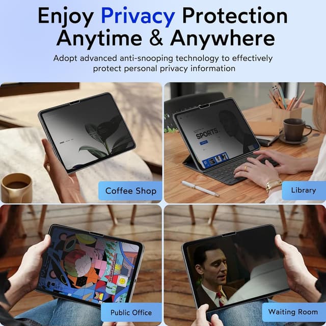 Detalle de Protection d’écran anti-espion MOBDIK pour iPad Pro 11" M5 2025 / M4 2024 avec verre trempé 9H (1 pièce)