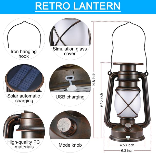 Thumbnail 6 de Solar Lantern Outdoor Hanging Solar Lights Flickering Flame LED Vintage Lantern (2 Pack) with Auto On/Off & Remote