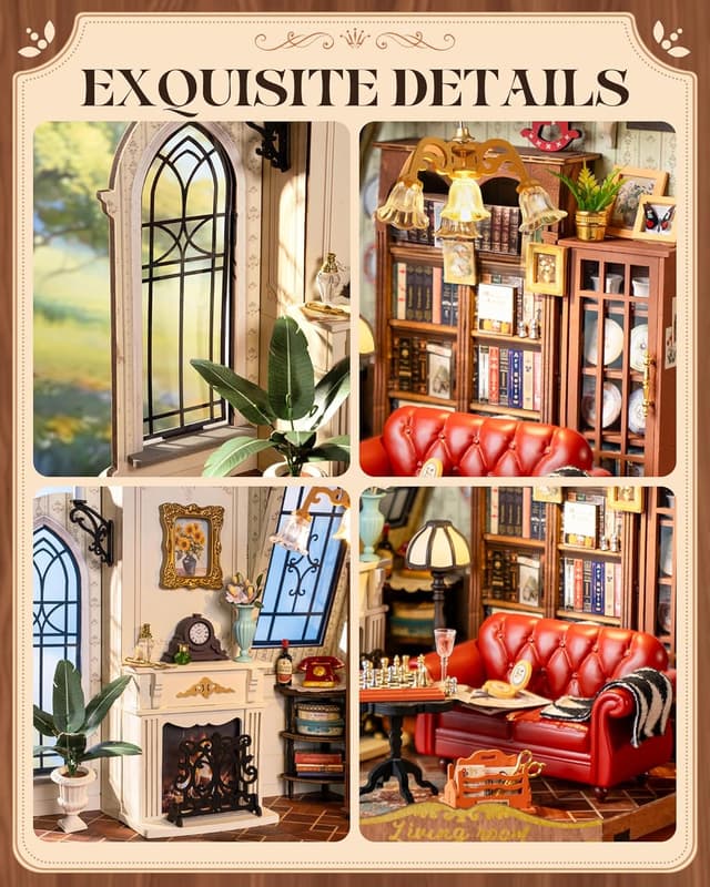 Detalle de ROBOTIME Kit maison miniature à construire Catherine’s Living Room (bois, LED, 283 pièces)