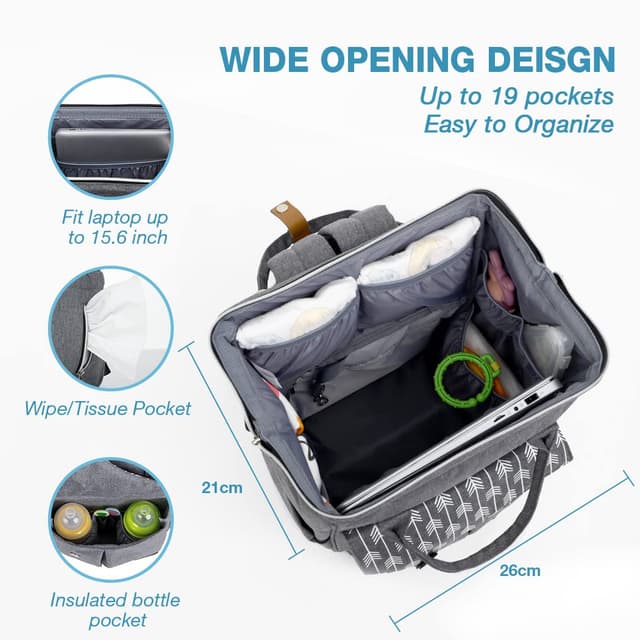 Detalle de Lekebaby Baby Wickelrucksack Grau 23 l