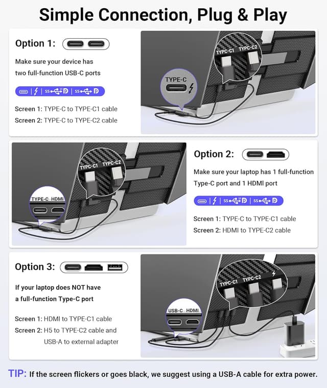 Detalle de Wixzet 14" Triple Laptop Screen Extender (Ultra-Thin FHD 1080P Portable Monitor)