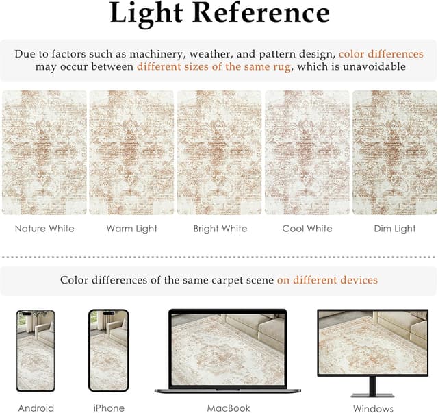 Detalle 2 de HUGEAR Vintage Cream Low Pile Washable Non-Slip Area Rug (240x300cm)