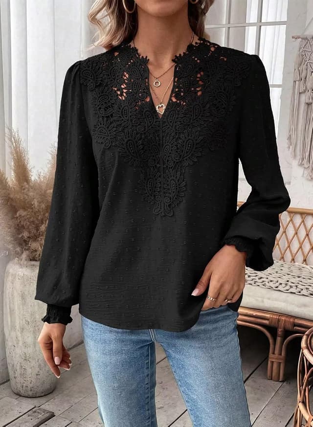 Detalle 2 de Womens Swiss Dot Boho V Neck Blouse 2026 đ