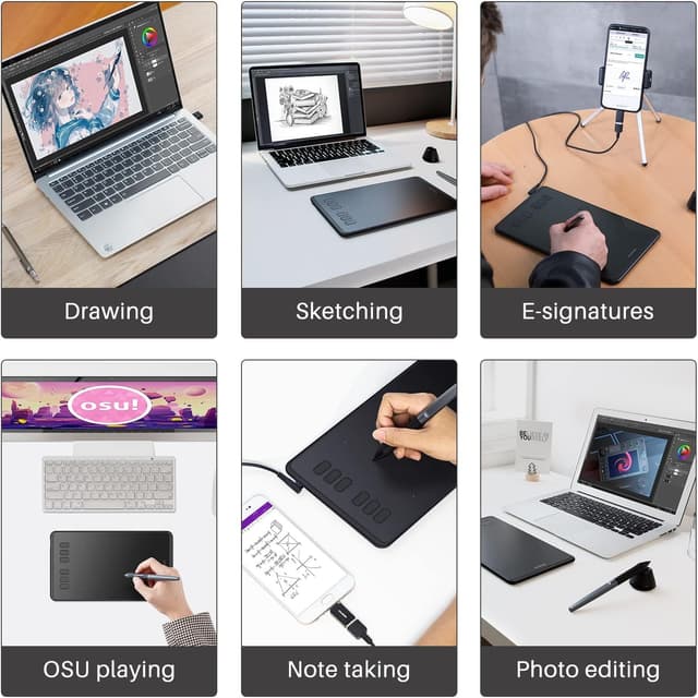 Detalle de Huion Inspiroy H640P drawing tablet with battery-free PW100 stylus for Windows, Mac, Linux, Android