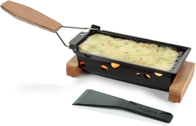 Detalle de BOSKA Raclette 2 Personen Oslo – Mini-Raclette mit Teelichtern, Holzcharakter und Antihaftbeschichtung