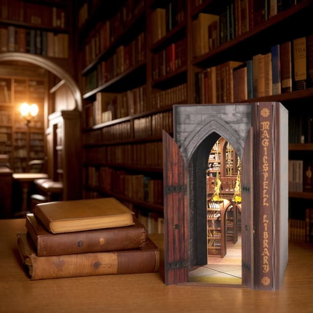 Detalle de Dolphin Island DIY Book Nook Kit for Adults: Infinite Magicspell Library with Flame Illusion