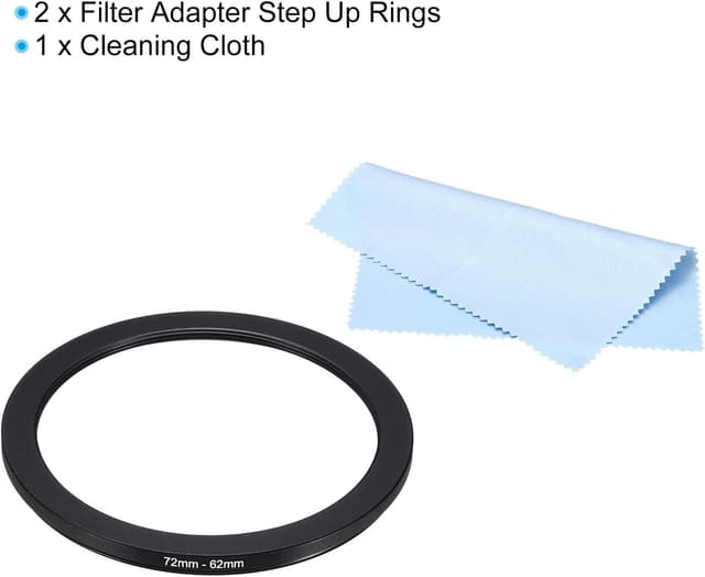 Detalle de PATIKIL 72mm-62mm Metal Step Down Ring (2 Pack) with Cleaning Cloth, Black aluminium alloy filter adapter