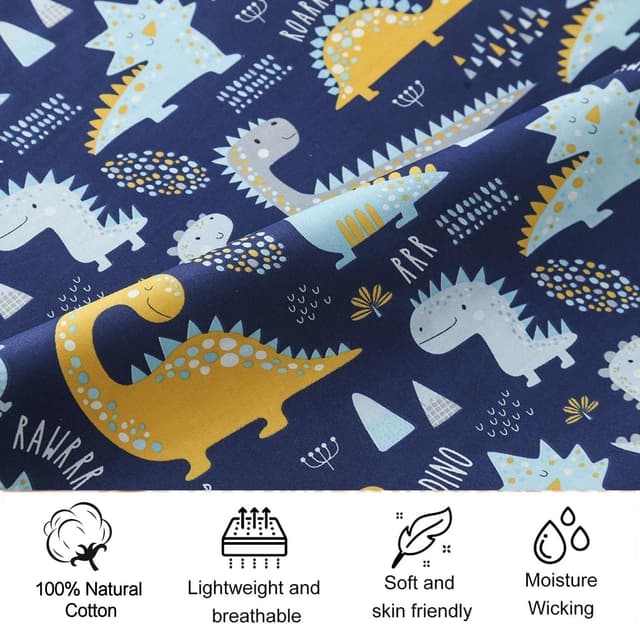 Detalle de Cot bed fitted sheets 120x60cm (dinosaur) for travel cots – soft cotton, 360° elastic