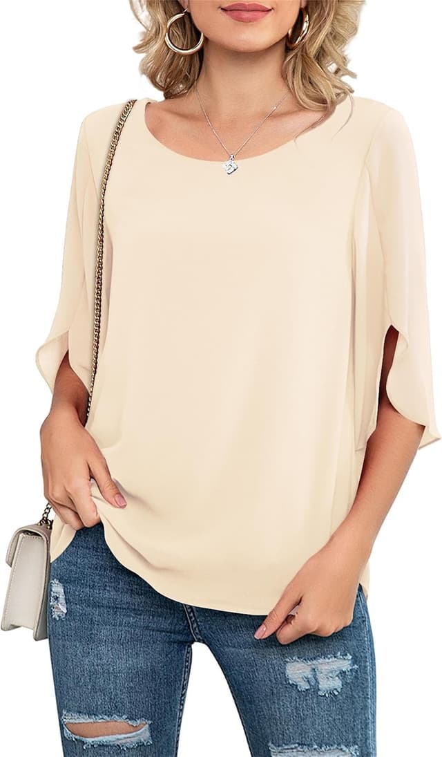 Thumbnail 1 de Neineiwu Damen Chiffon Tunika 3/4-Ärmel