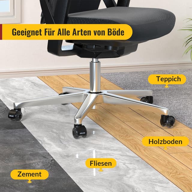 Detalle de HOLKIE Bürostuhl Rollen Set (5er) mit Doppelrädern, 11 mm Schaft, schwarz – leises Gleiten für harte Böden