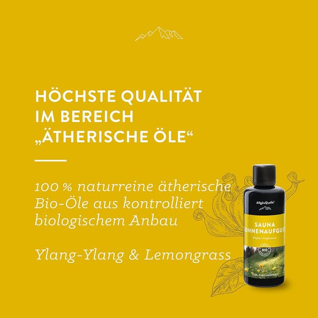 Detalle 2 de AllgäuQuelle Saunaduft Aufguss-Konzentrate mit 100% Bio-Ölen (Miron) – Sonnenaufguss, 100 ml