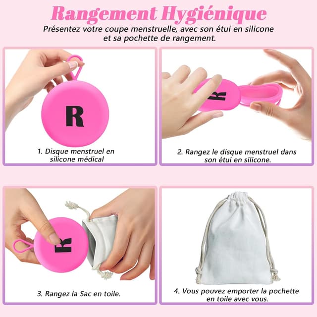 Thumbnail 6 de Robofun Disque menstruel 2026Nou en silicone médical 100% – Lot de 2 (S + L) à retrait 360° – Rouge violacé