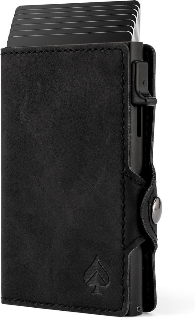 Detalle de CARD Nine! Clip Wallet mit RFID-Schutz – Slim Cash Clip Geldbörse mit Kartenetui und Münzfach (Schwarz)