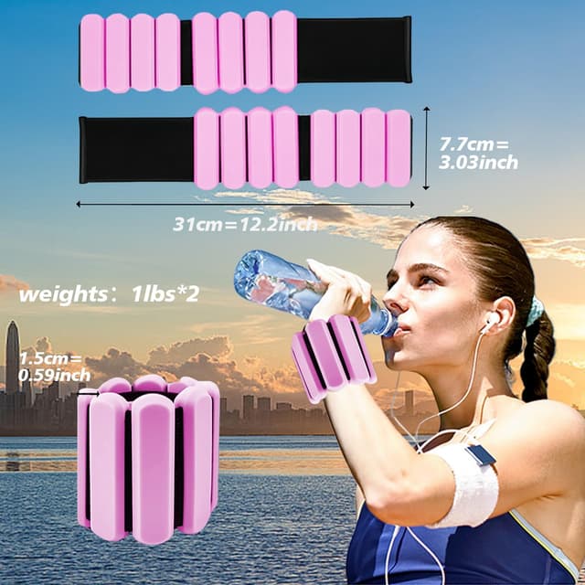 Detalle de SDATEKIT Wrist and Ankle Weights for Women & Men (2-Pack, 1 lb Each) Adjustable Silicone Wearable Weights