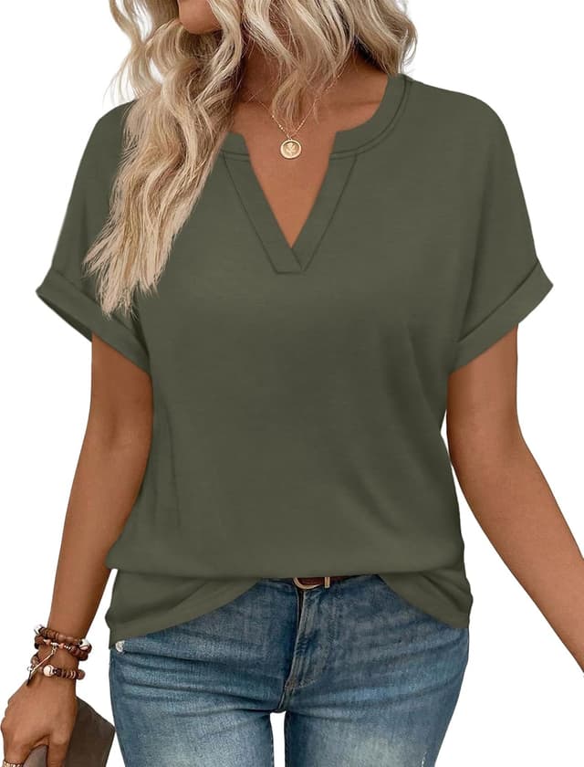 Detalle de WIHOLL Womens Blouses V‑Neck Short Sleeve
