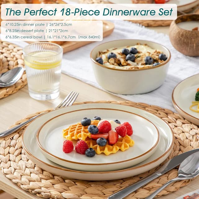Detalle de vancasso Reno stoneware dinner set for 6 (18 pieces) – beige speckled plates & bowls