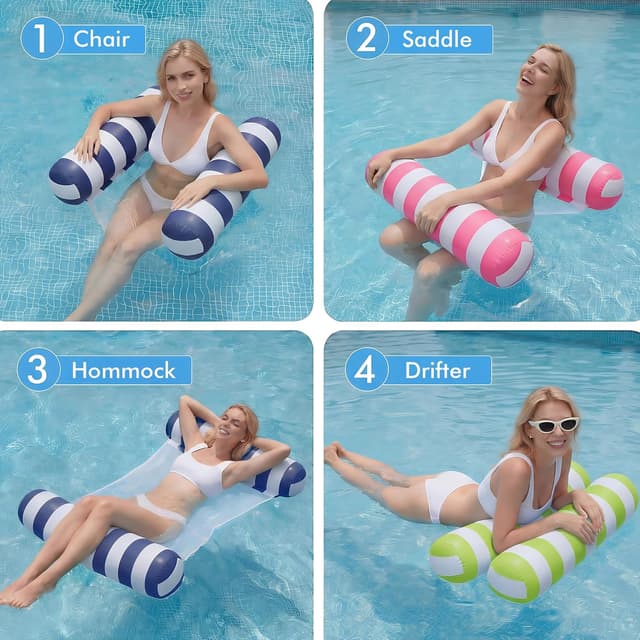 Detalle 2 de OKSUWATER 4-Pack Inflatable Pool Floats (4-in-1 Water Hammock) with Headrest & Footrest