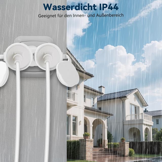 Detalle de BOSYTRO Doppelstecker für Steckdose Adapter (IP44, geerdet) – 2-Ausgänge für Innen- und Außenbereich