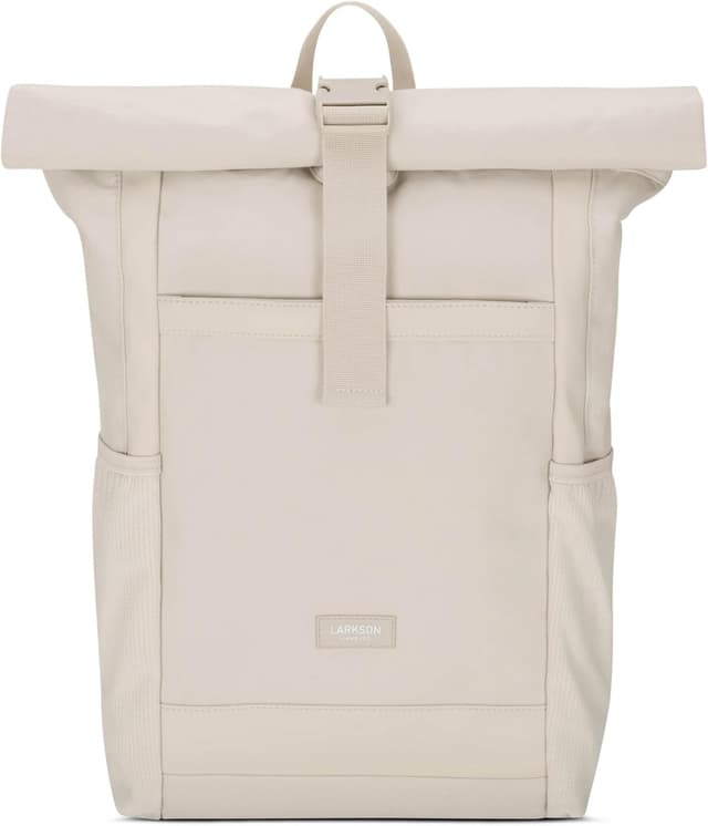 Detalle de LARKSON Rolltop Rucksack Damen Groß Beige – No 2 Daypack für Schule, Uni & Fahrrad mit 16-Zoll-Laptopfach