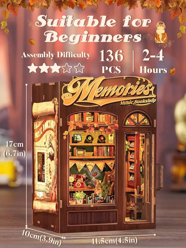 Detalle de Cutefun DIY Book Nook Model Kit con luci LED e inserto scenico per libreria