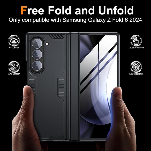 Detalle de Kaiiecal Slim Hinge Stand Case with Screen Protector for Samsung Galaxy Z Fold6 (Black)