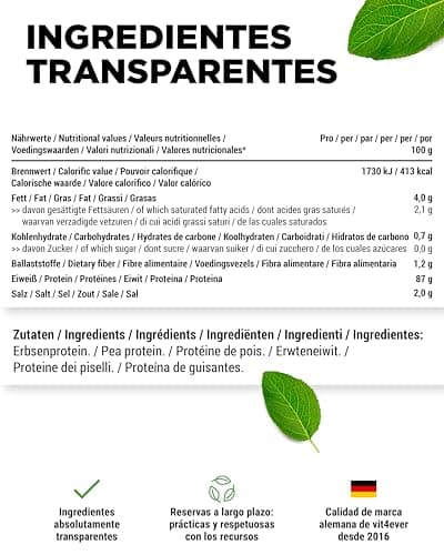 Detalle 2 de Vit4ever Pea Protein aislado de proteína de guisante (87%) en polvo, 1 kg