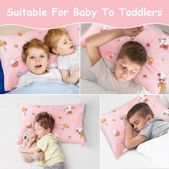 Detalle 2 de Vicloon Kinder Kissenbezug (2er-Set) für Baby-Kopfkissen 40x60 cm, Baumwolle, rosa Hasestil