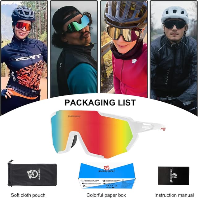 Detalle 2 de Queshark Occhiali Veloci da ciclismo uomo e donna: montatura TR90, UV400 e lenti antiriflesso