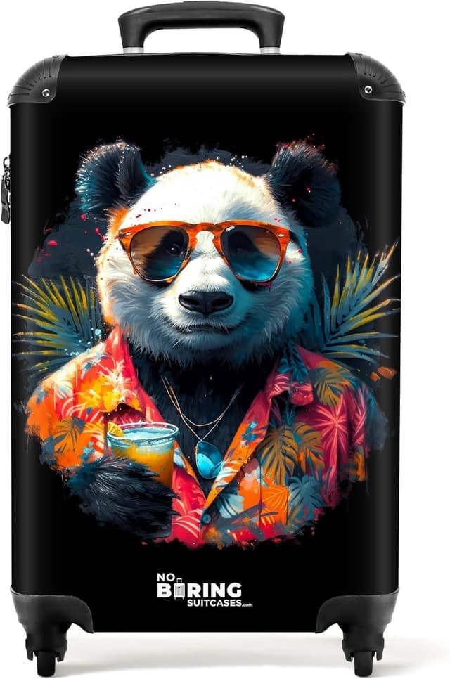 Detalle de Valise cabine 55x35x25 cm NoBoringSuitcases.com à roulettes (Panda - Rose) et serrure à combinaison